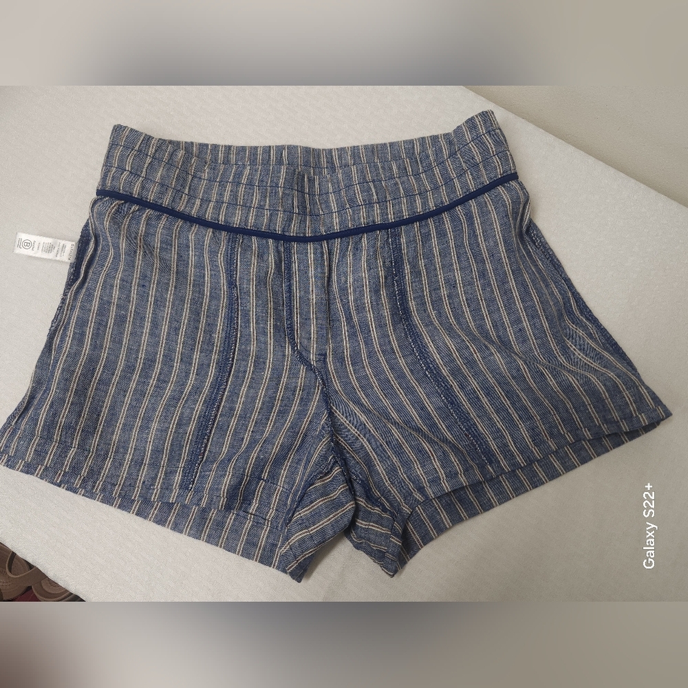 Athleta Cabo 100% Linen Striped Shorts Blue & White Size 8. #A13 - Picture 3 of 10